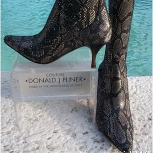 Donald J. Pliner Black and Gray Snake Print Ankle Boots